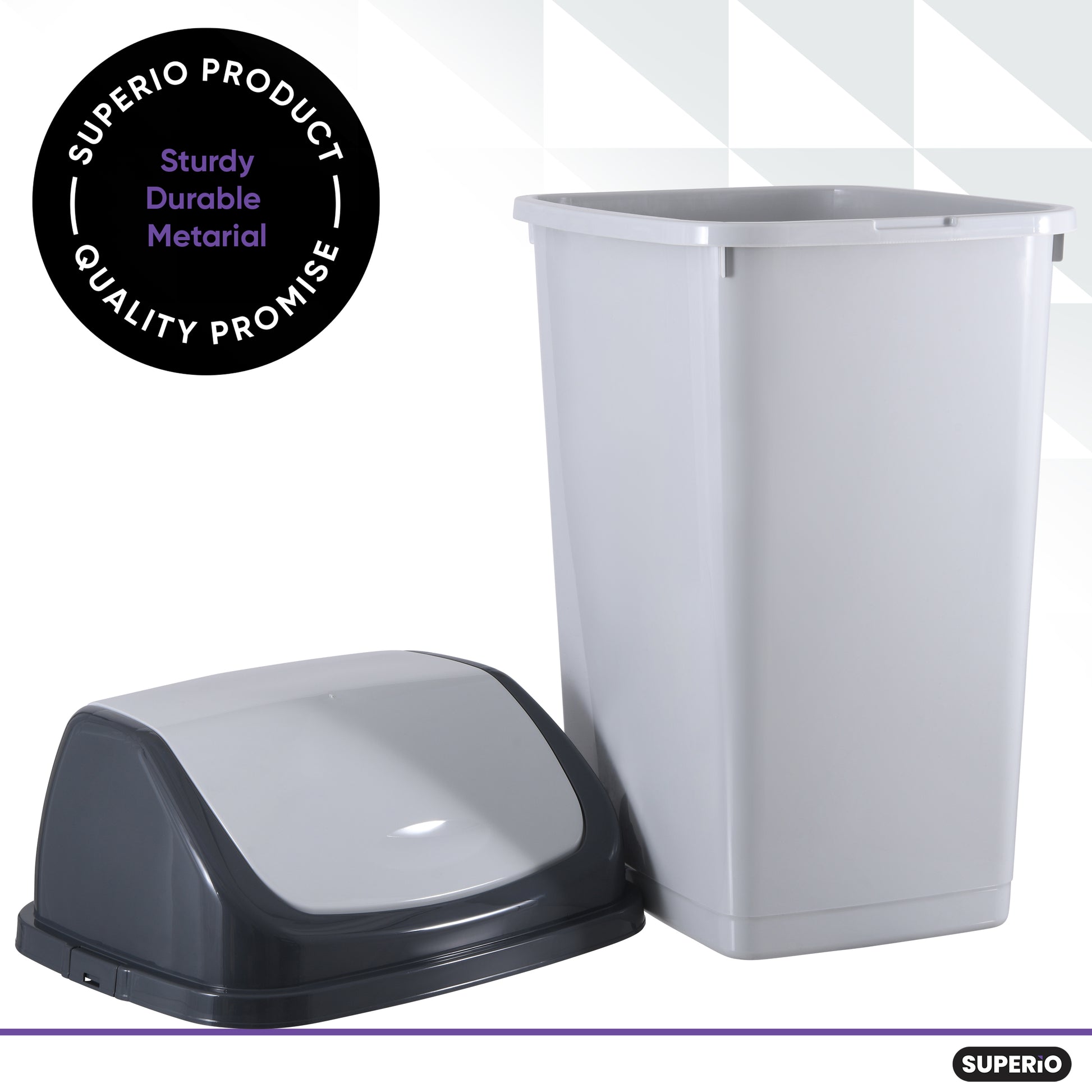 Superio 13 gal. Grey/Black Plastic Swing Top Trash Can, Gray