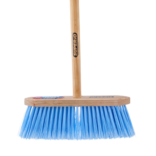 Wood Broom with Blue Synthetic Bristles