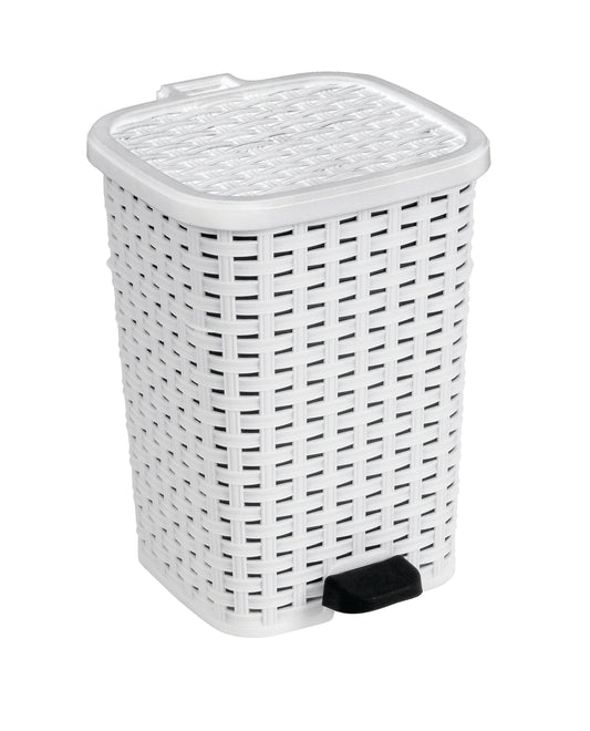 Step-On Trash Can, Wicker Style - White 27 qt