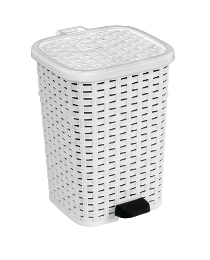 Step-On Trash Can, Wicker Style - White 6 qt