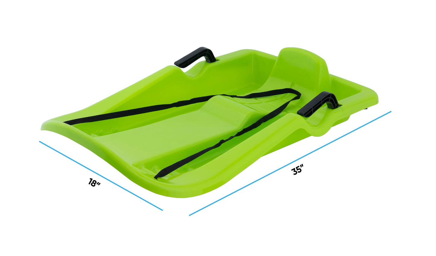 35" Green Downhill Snow Sled With Brakes and Poly Rope.