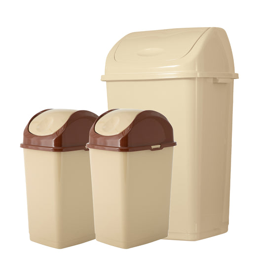 Swing Top Trash Can - Beige (3 Pack) 4.5 Gal, 13 Gal