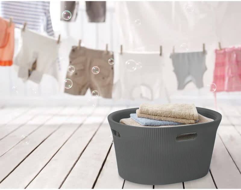 35 Liter Ribbed Laundry Basket Grey