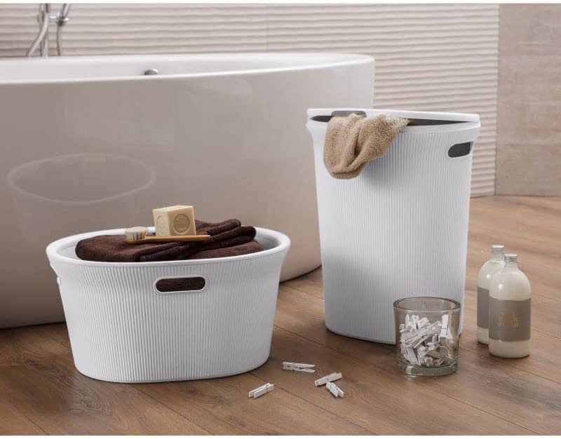 35 Liter Ribbed Laundry Basket White Smoke