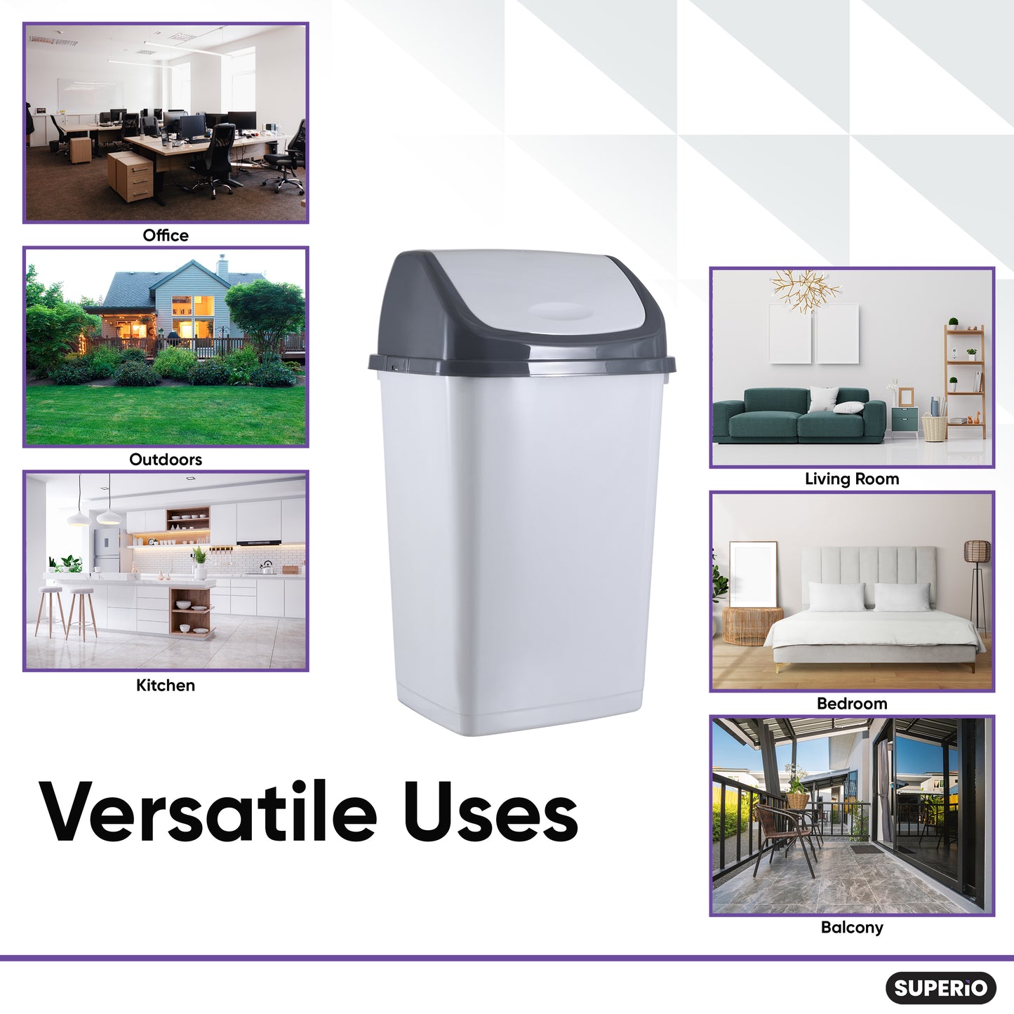 Large Swing Top Trash Can. 50 L/13 Gal. - White Smoke
