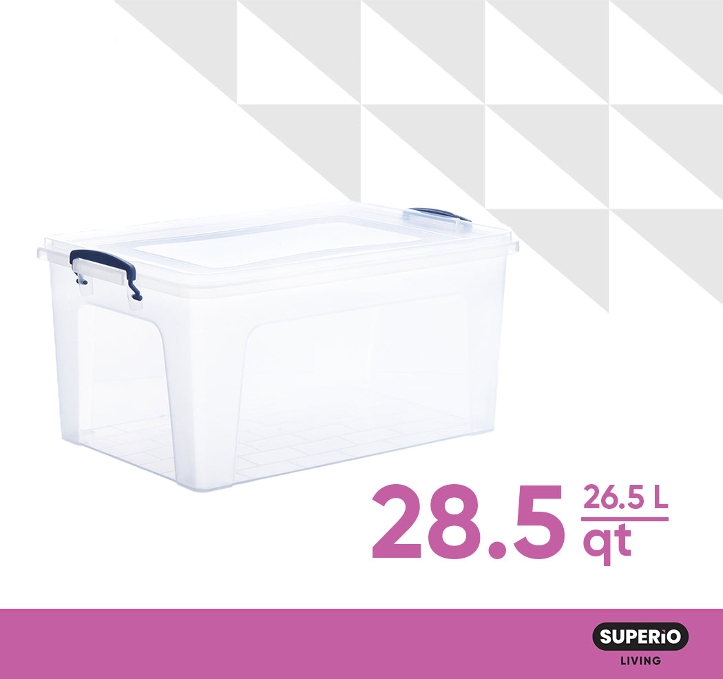 Deep Storage Container with Lid (28 Qt.) Plastic Box with Handles