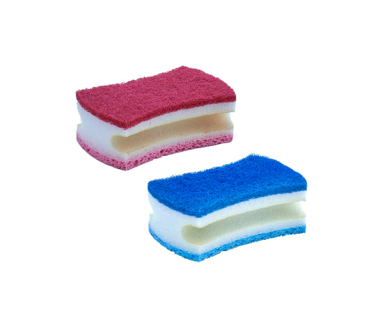 Scrub Sponge with Comfortable Grip, Red and Blue, 2-Pack