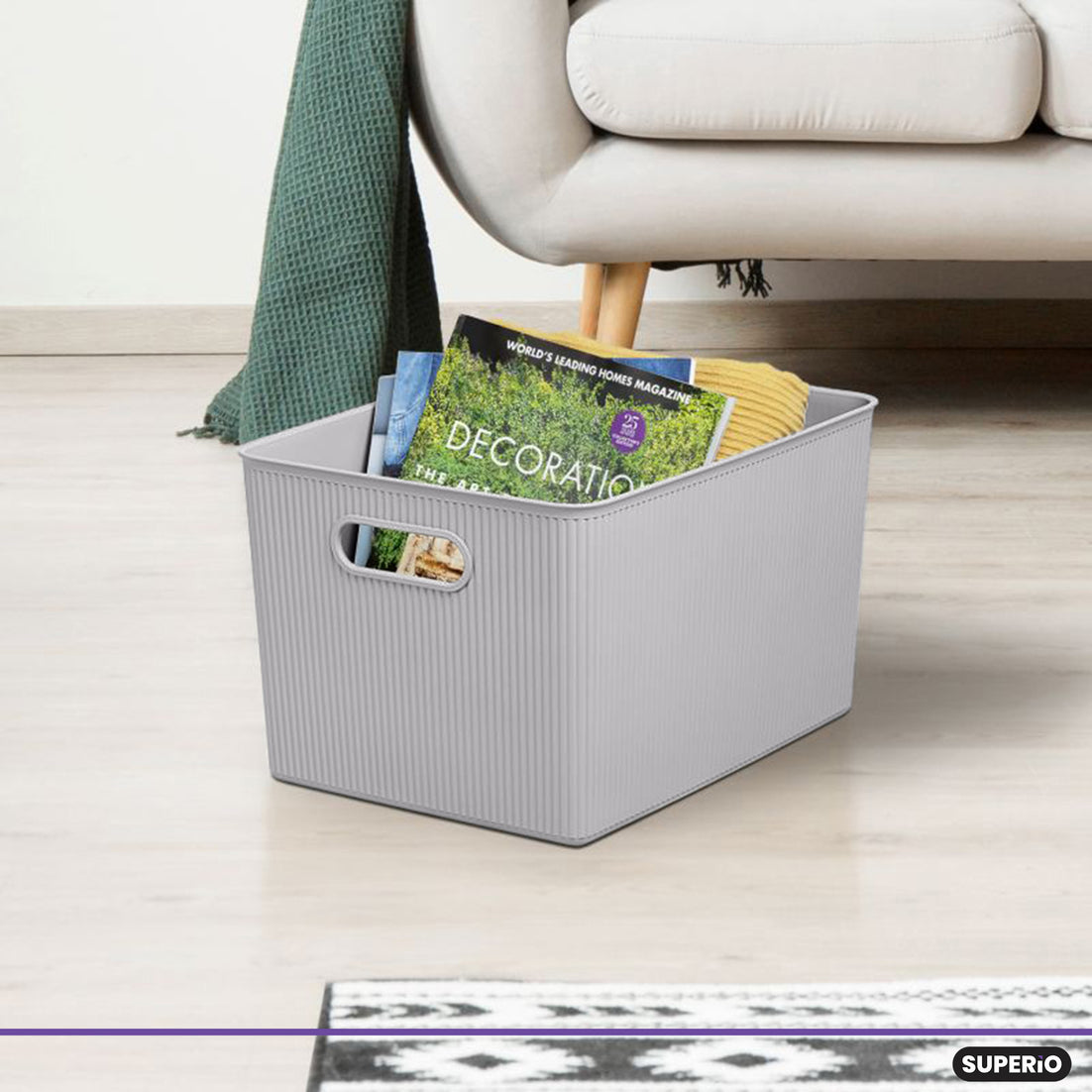 22 Liter Ribbed Storage Bin White Smoke