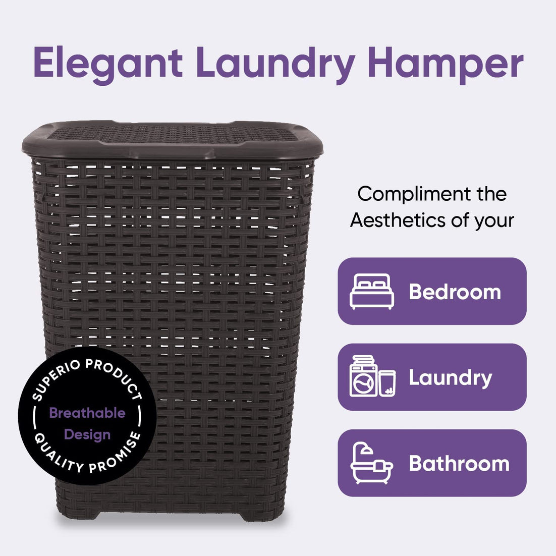 Wicker Style Laundry Hamper, 60 Liter - Root Beer Brown