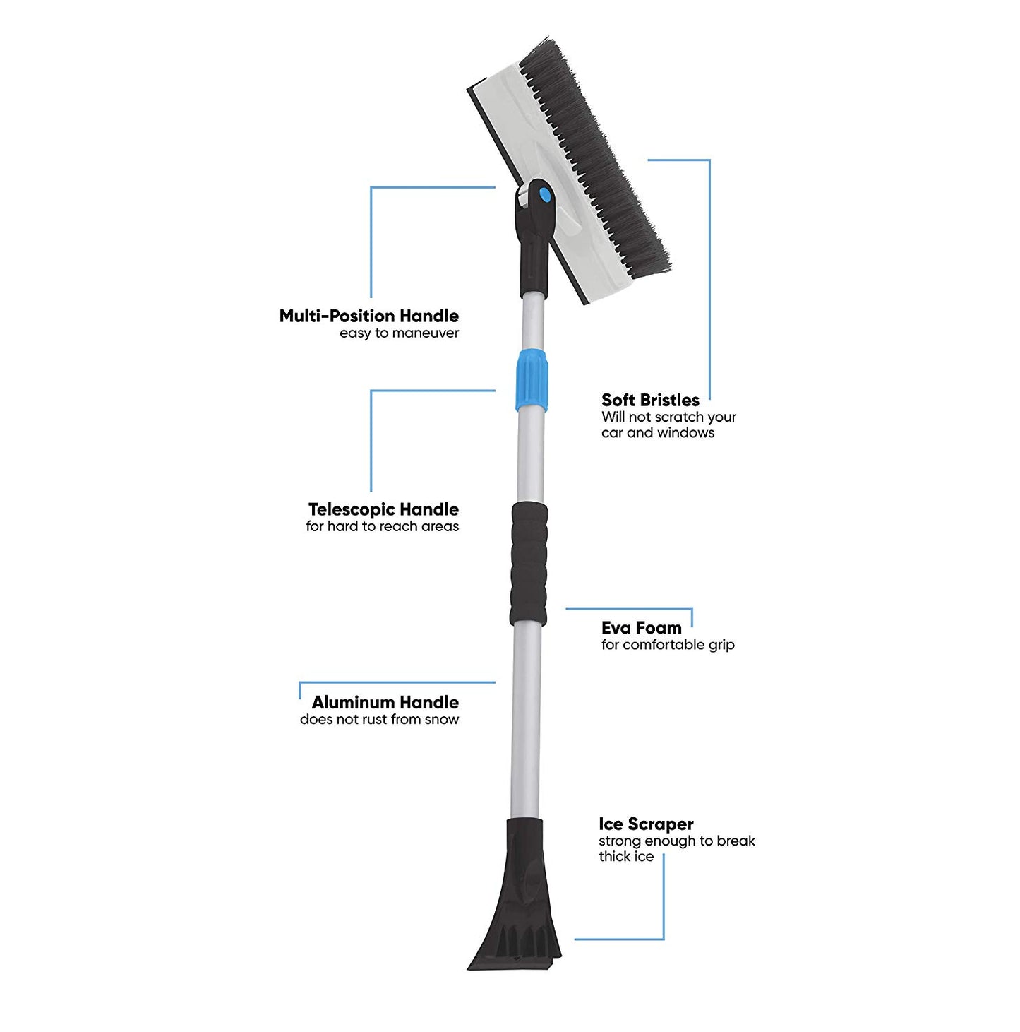 Extendable Snow Brush with Ice Scraper and Squeegee