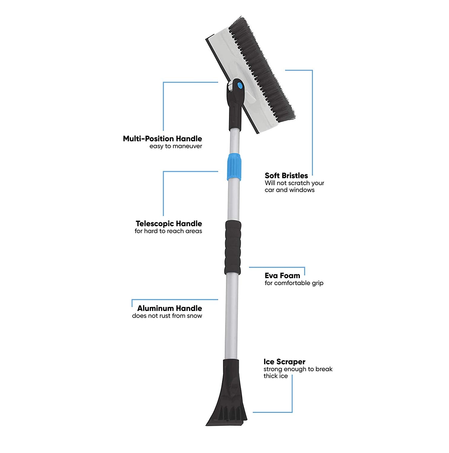 Ice Scraper and Snow Brush for Car Windshield Scratch-Free Bristle