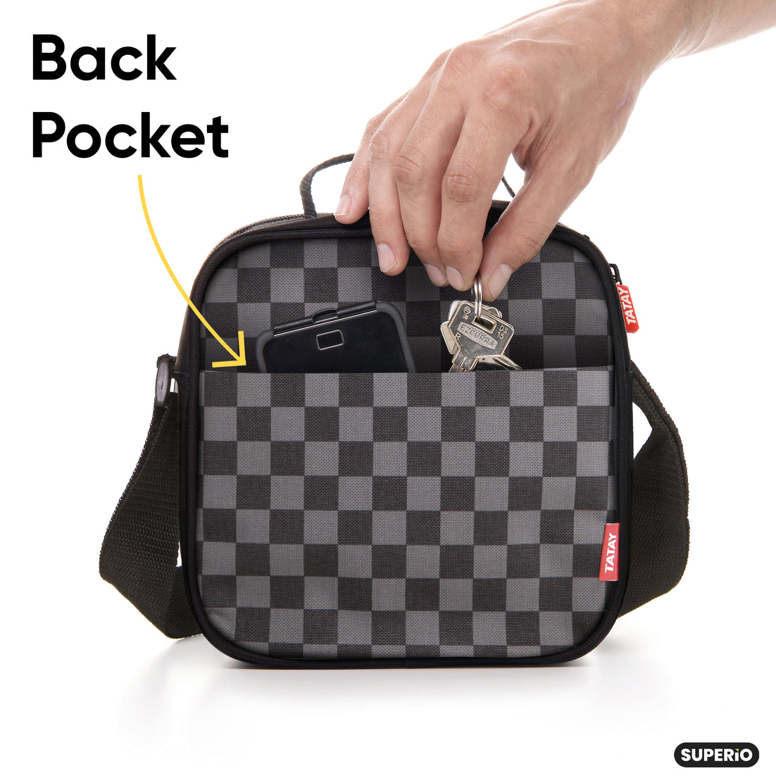 Insulated Lunch Bag with Food  Containers, Grey Checkered
