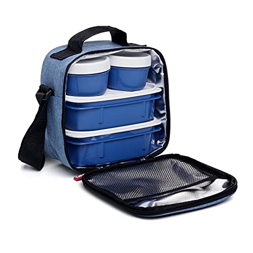 Insulated Lunch Bag with Food  Containers, Denim