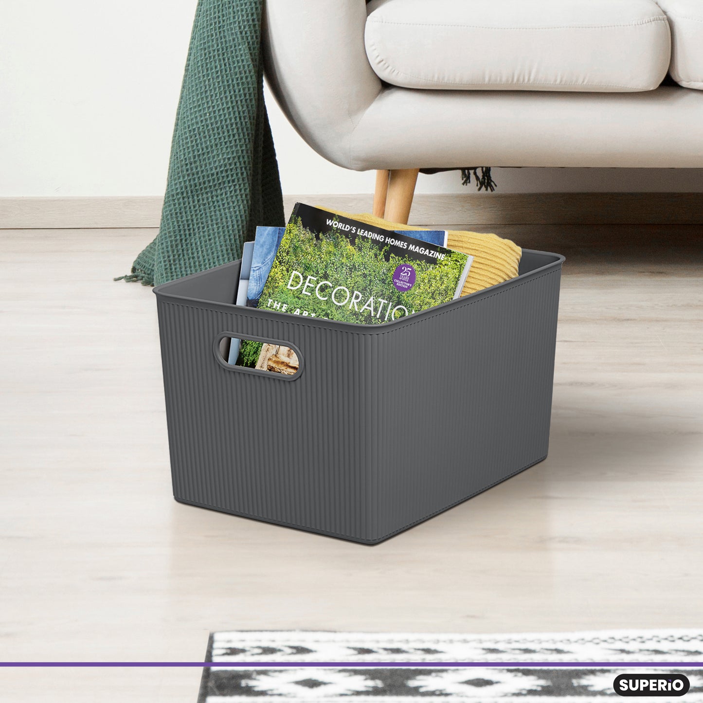 22 Liter Ribbed Storage Bin Grey