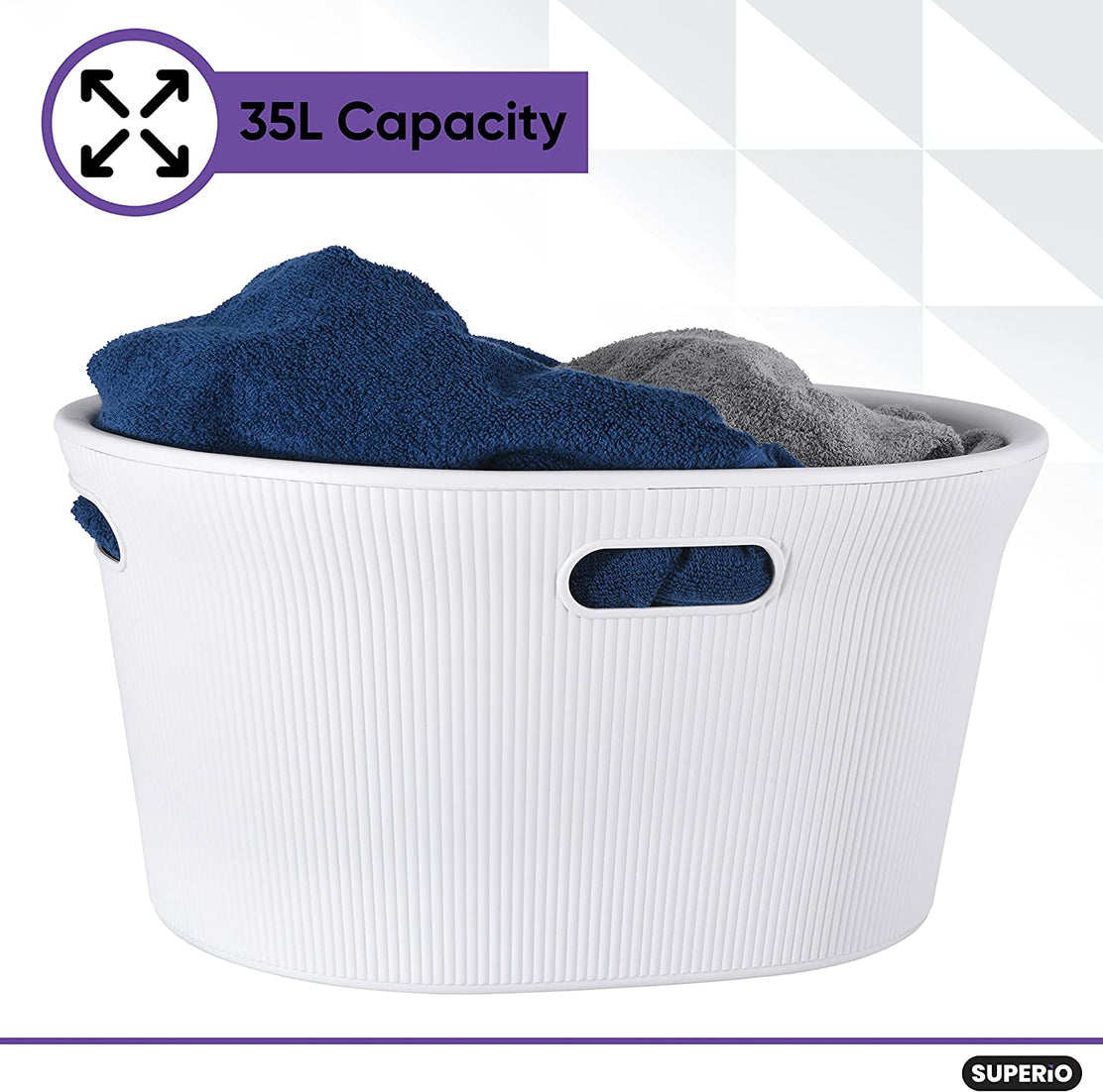 35 Liter Ribbed Laundry Basket White Smoke