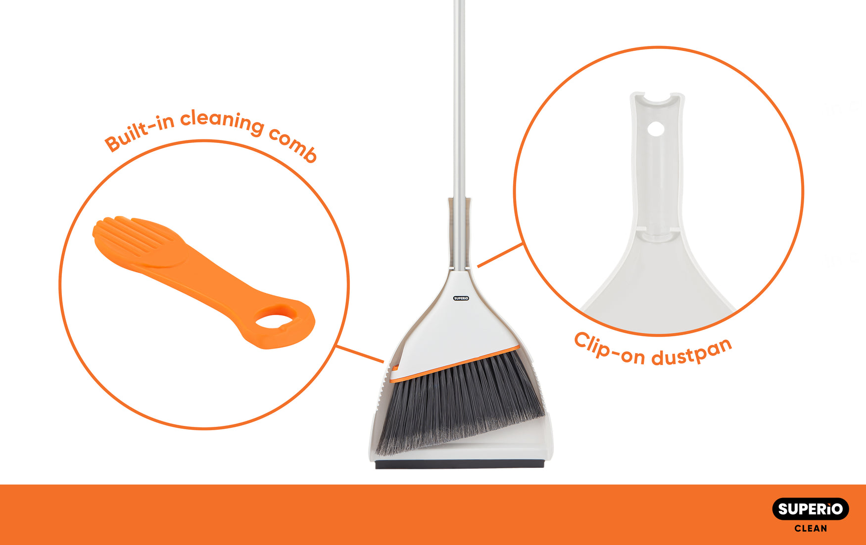 Angle Broom Grey with Clip-on Dustpan