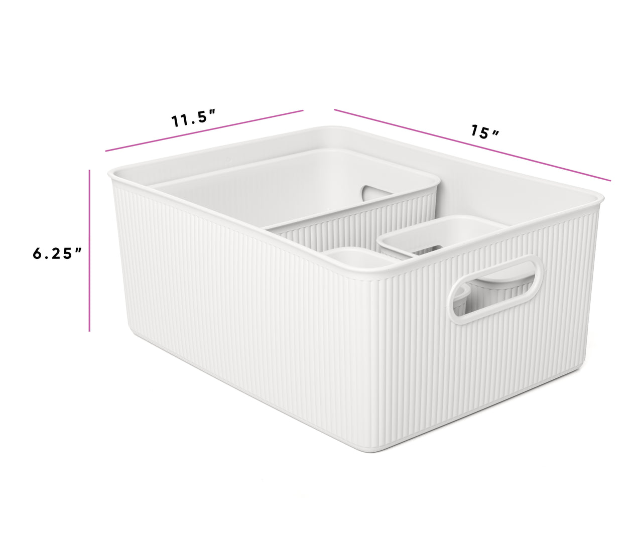 Set of 4 Ribbed Storage Bin White