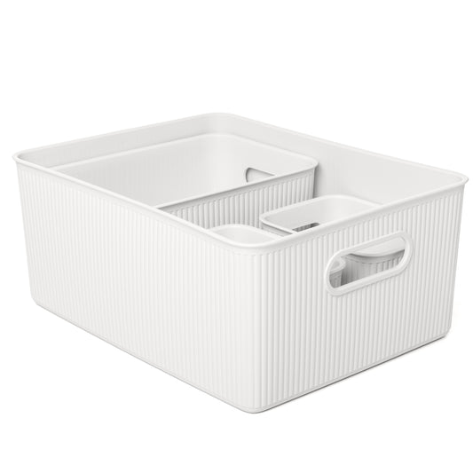 Set of 4 Ribbed Storage Bin White