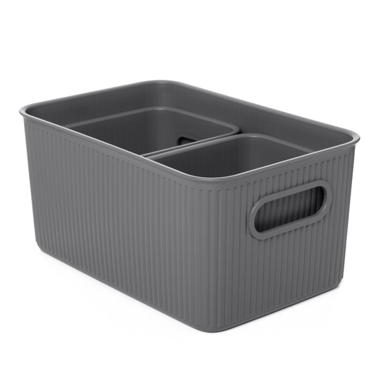 Set of 3 Ribbed Storage Bin Grey