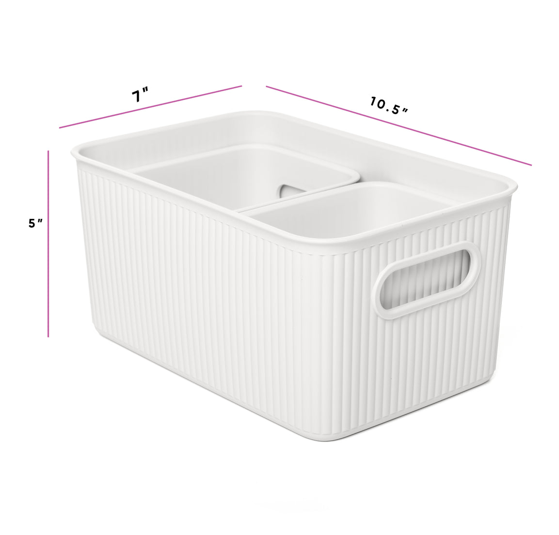 Set of 3 Ribbed Storage Bin White