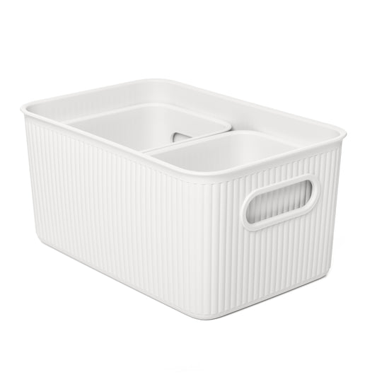 Set of 3 Ribbed Storage Bin White