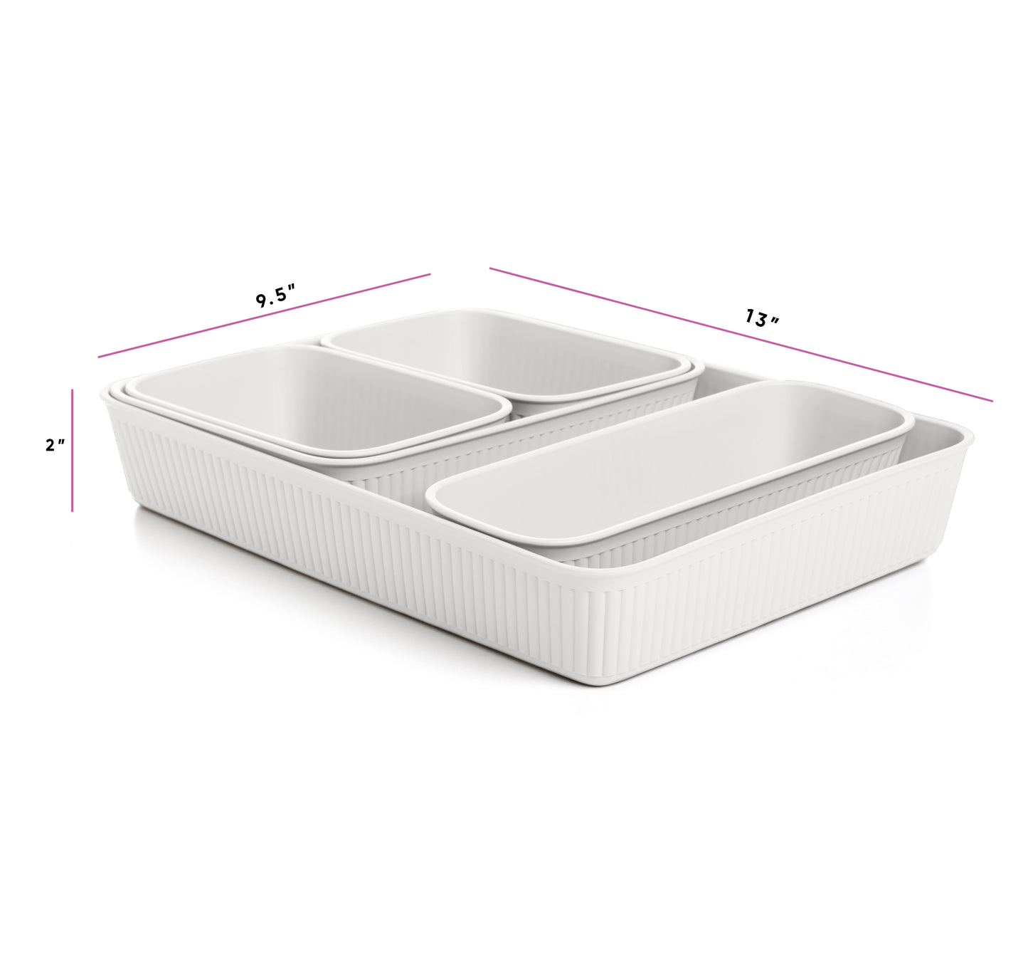 Set of 5 Ribbed Storage Bin White
