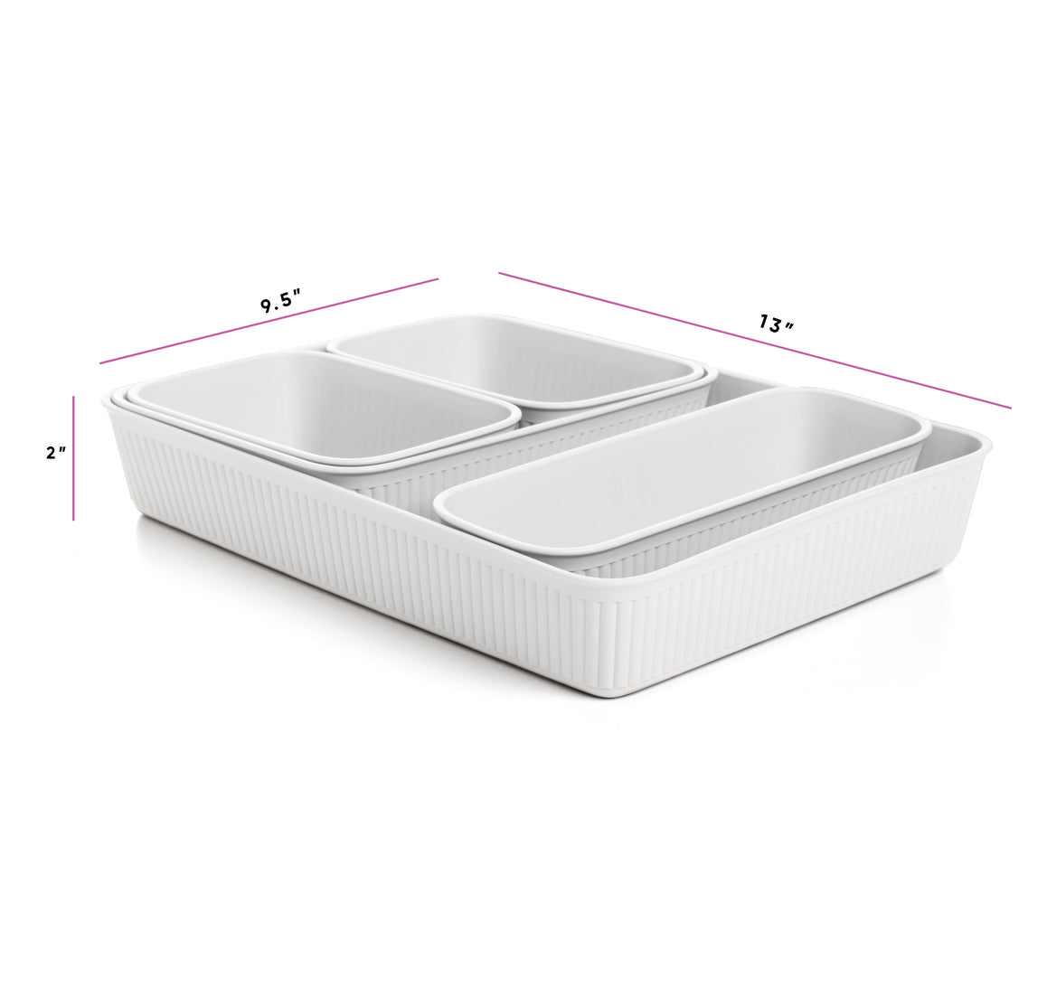 Set of 5 Ribbed Storage Bin White