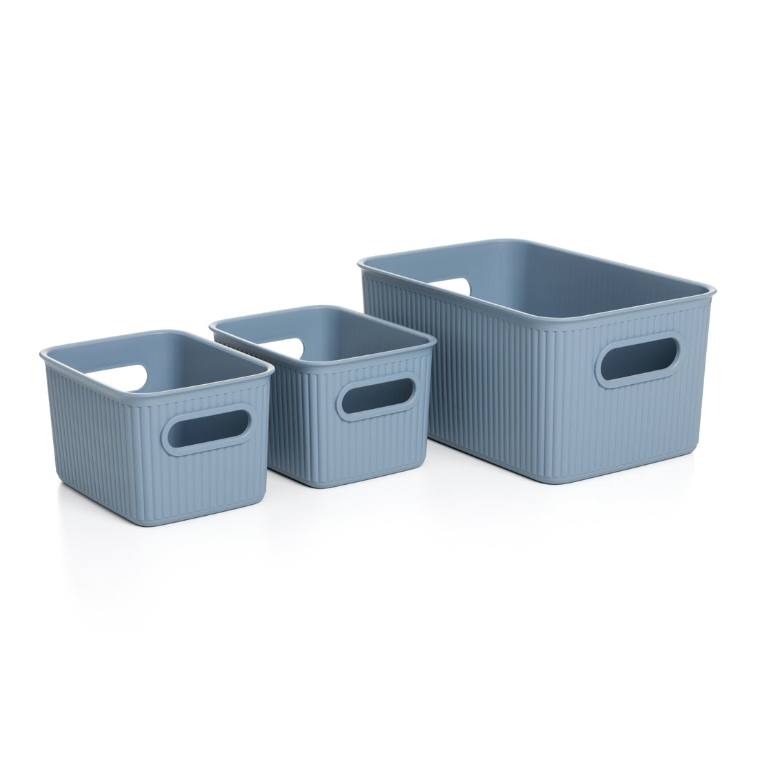 Set of 3 Ribbed Storage Bin Blue
