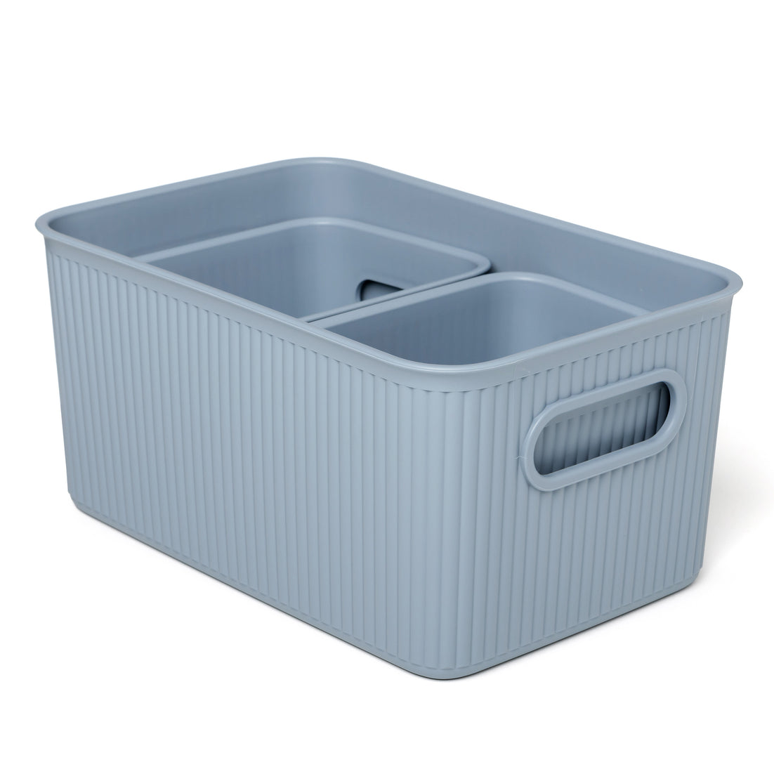 Set of 3 Ribbed Storage Bin Blue