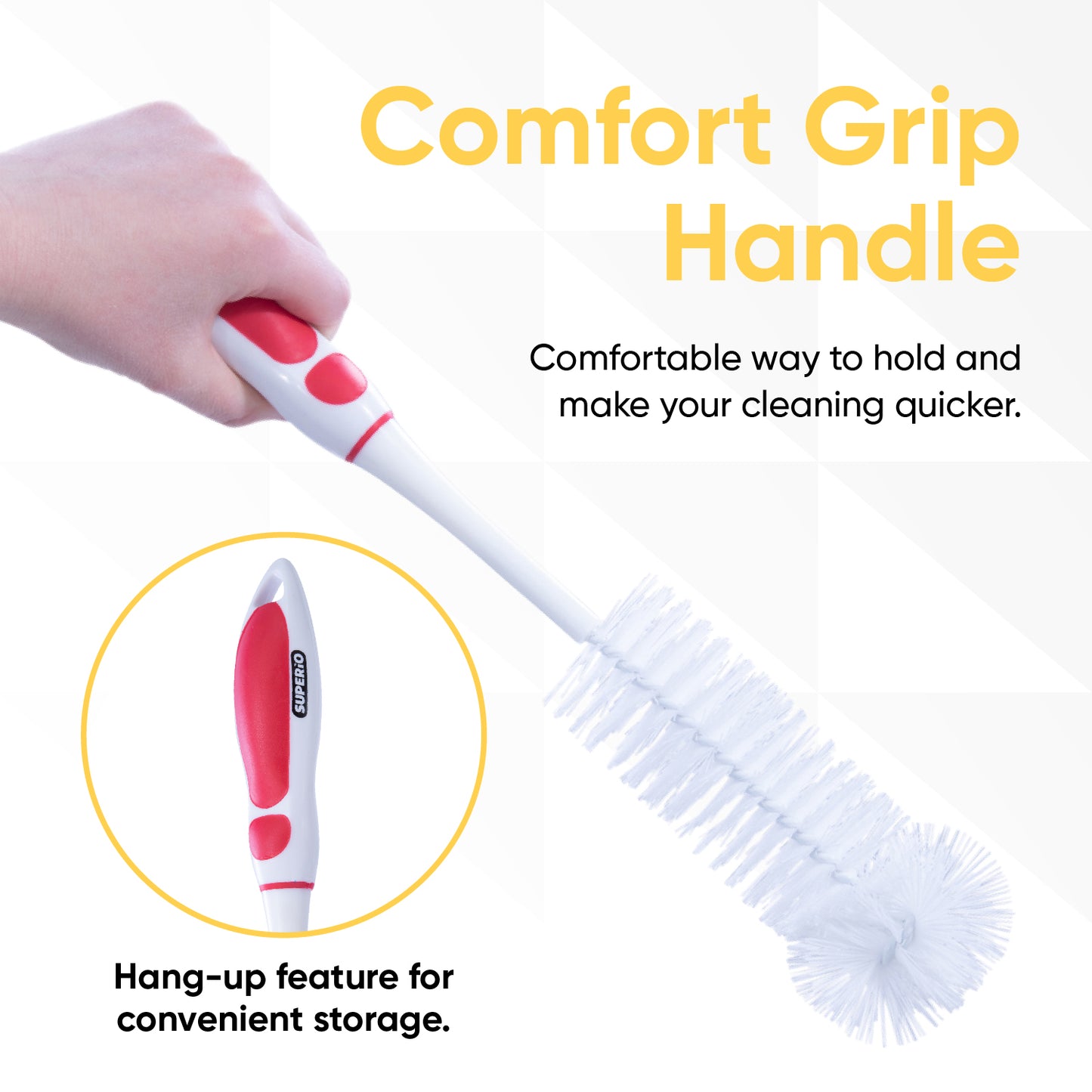 Superio Baby Bottle Brush Cleaner, Grip Handle Sturdy Bristles