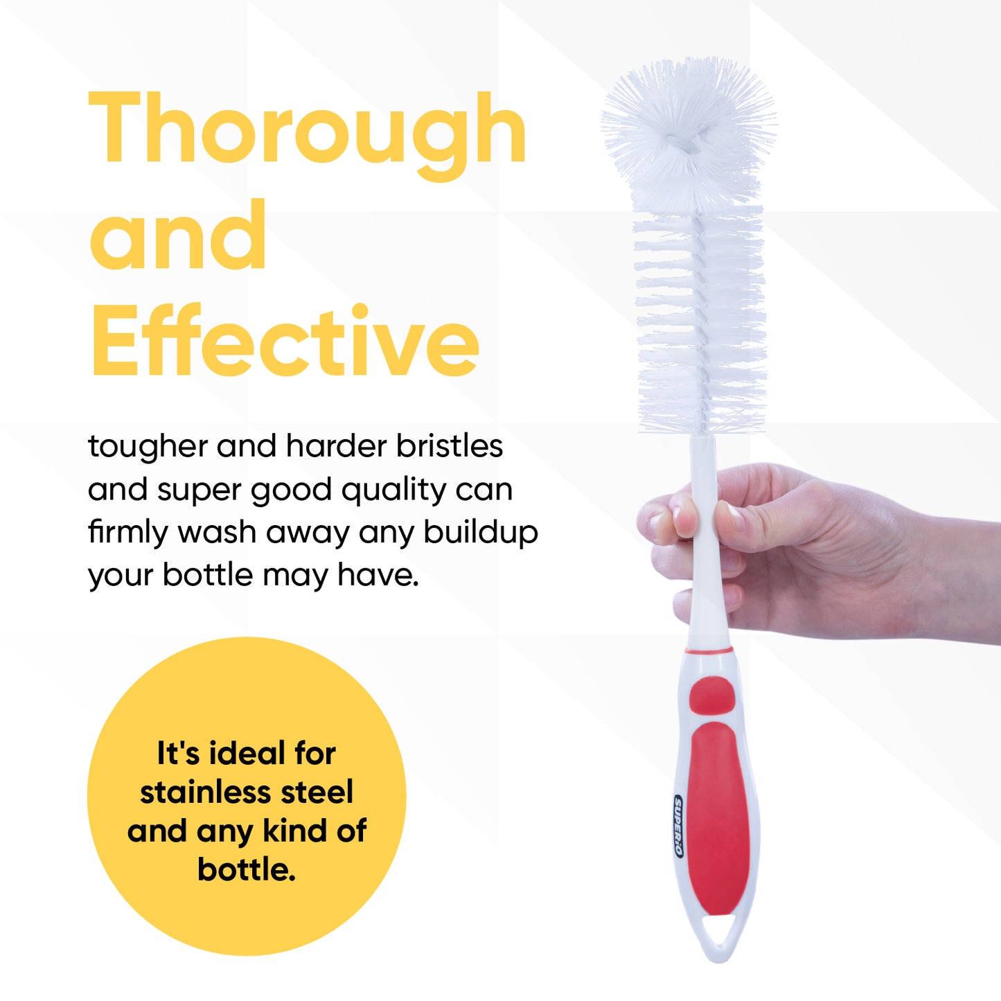 Superio Baby Bottle Brush Cleaner, Grip Handle Sturdy Bristles
