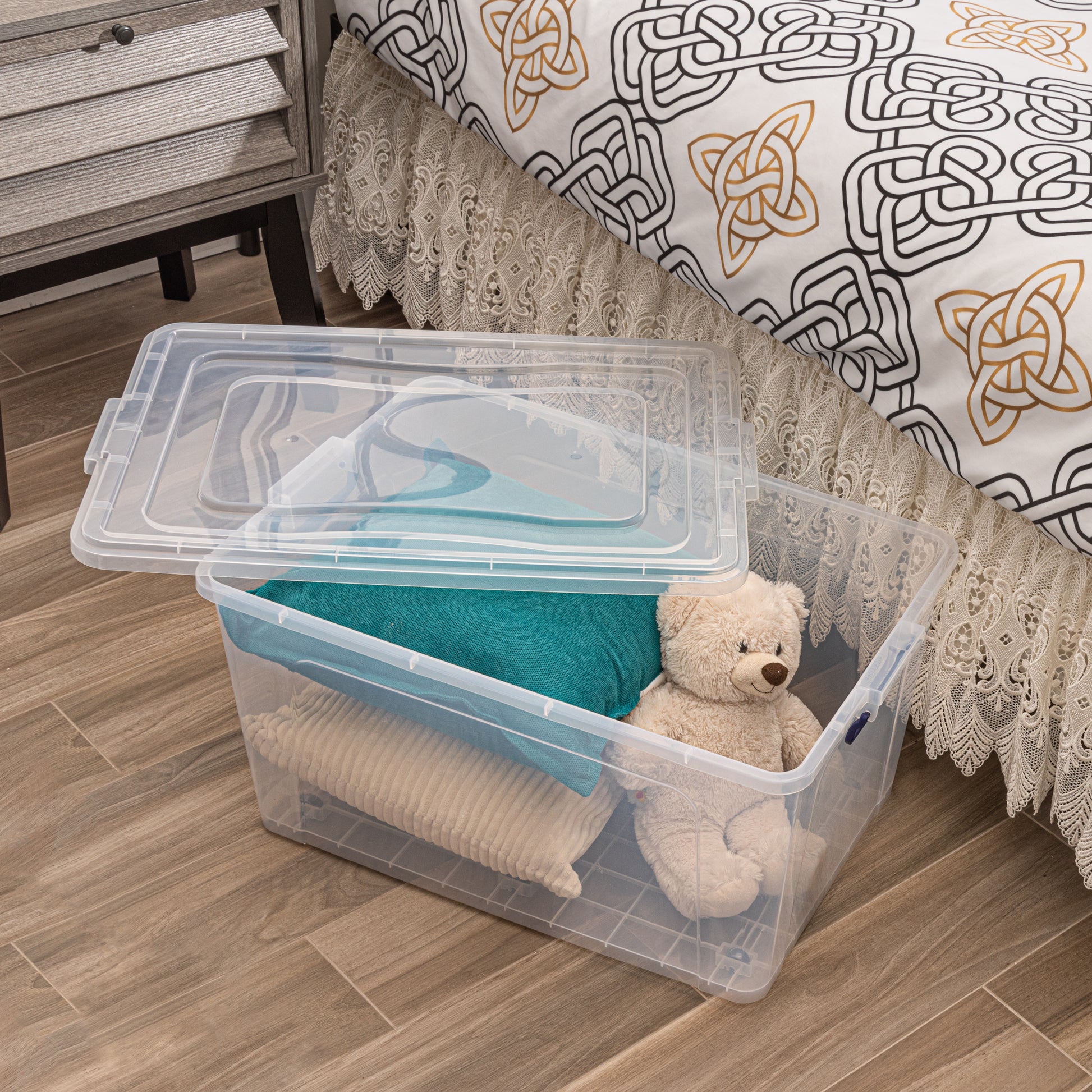 Superio Clear Storage Container with Wheels, Stackable Plastic Storage Bin,  Durable Latch Box (62 Quart) 