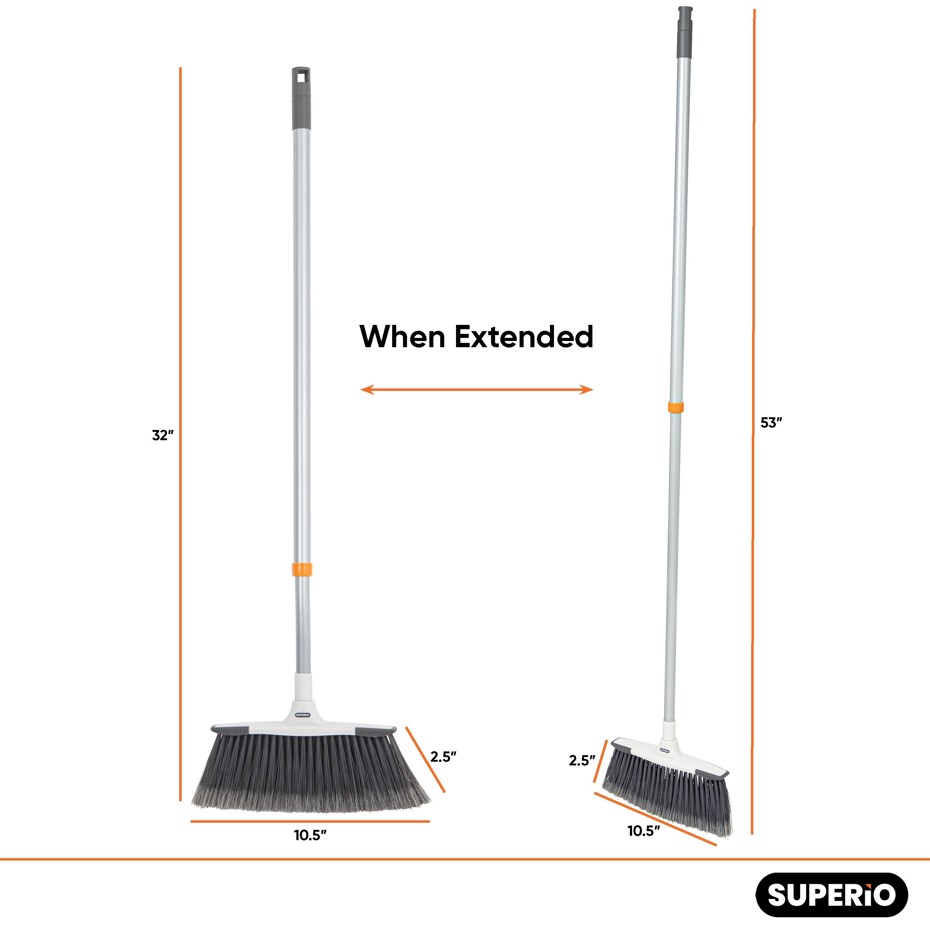 Superio Design Broom 2-Pack - Cute Splash Pattern Kitchen Broom With Safety Bumper