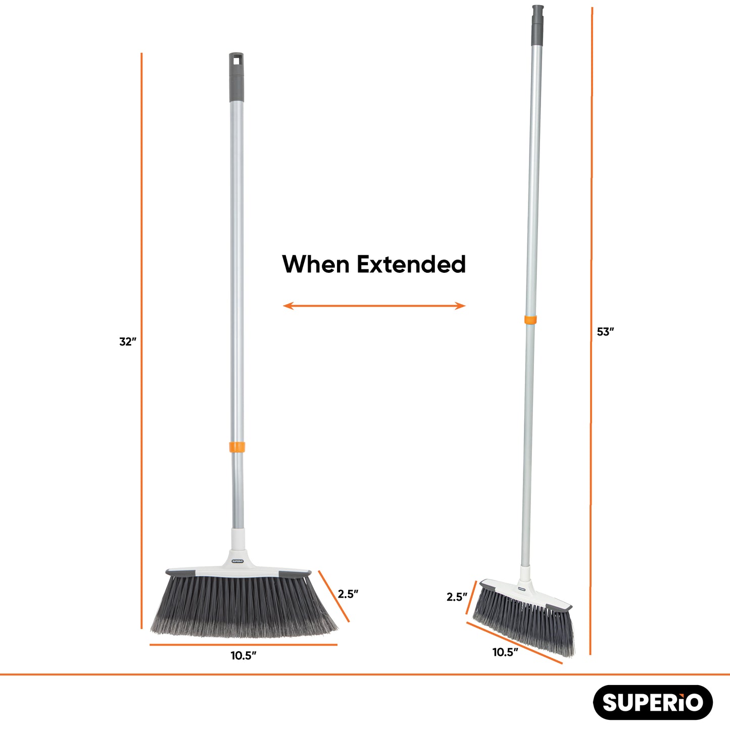 Slim Angle Broom with Telescopic Handle, Grey