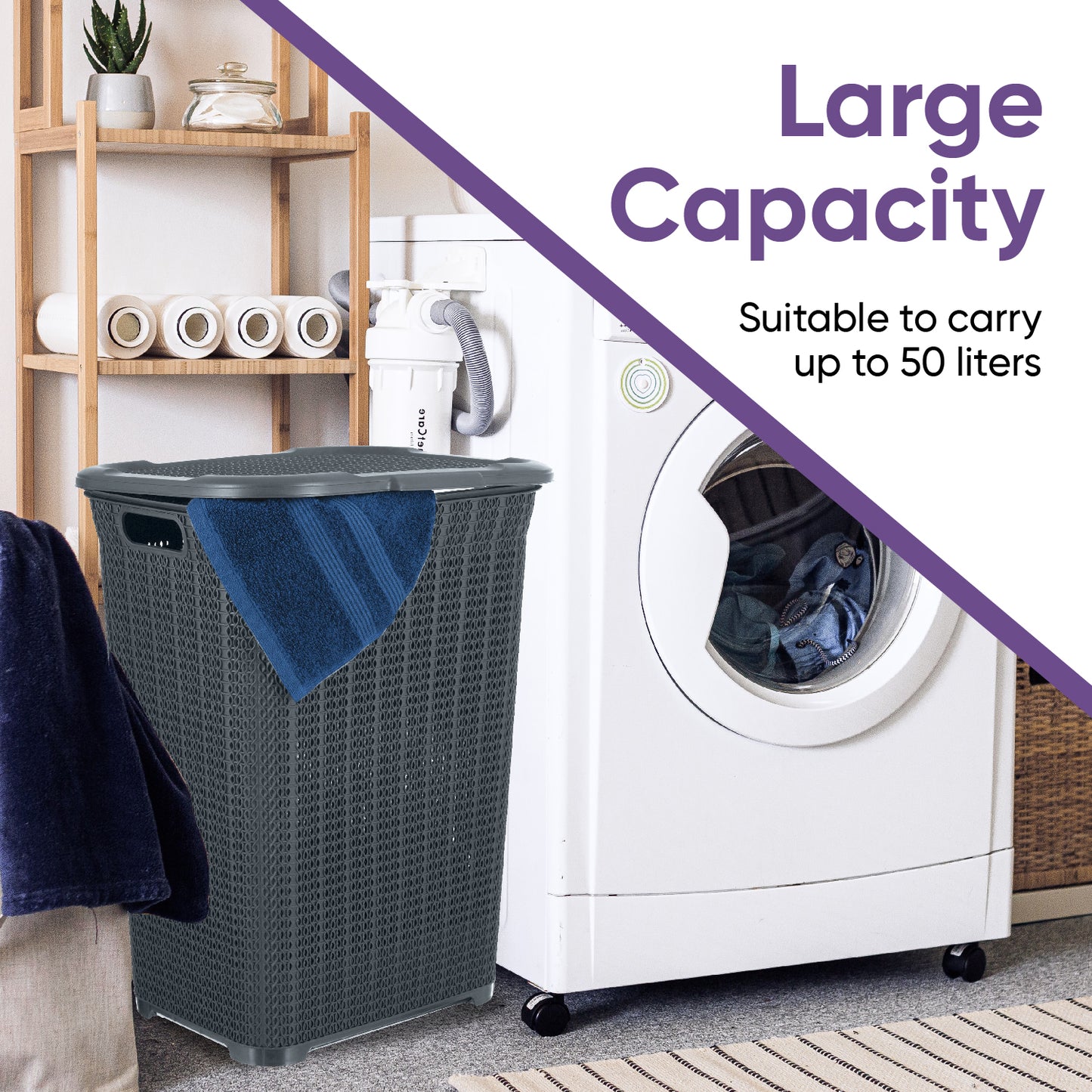 50 Liter Knit Style Laundry Hamper with Cutout Handles