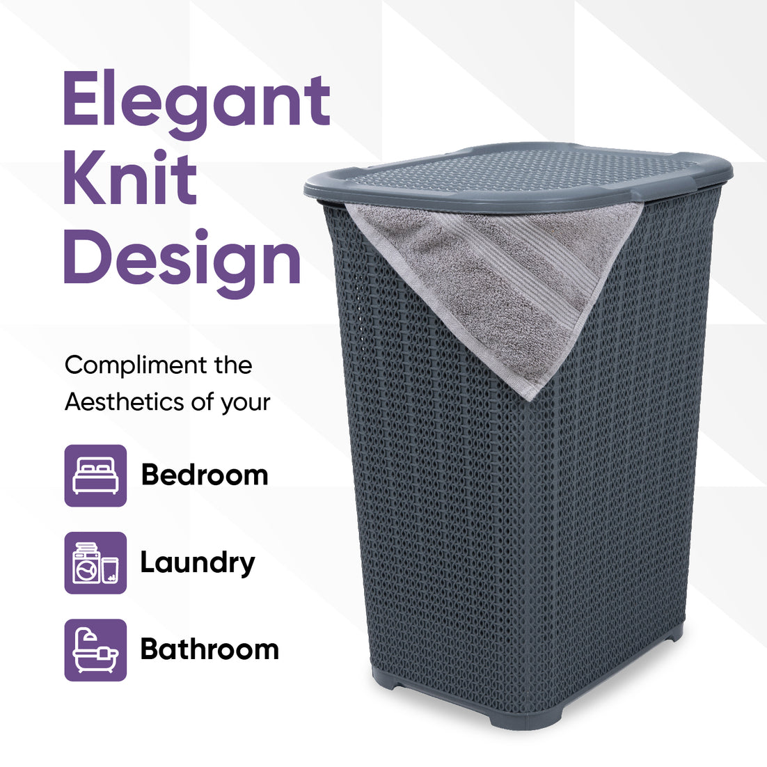 50 Liter Knit Style Laundry Hamper with Cutout Handles