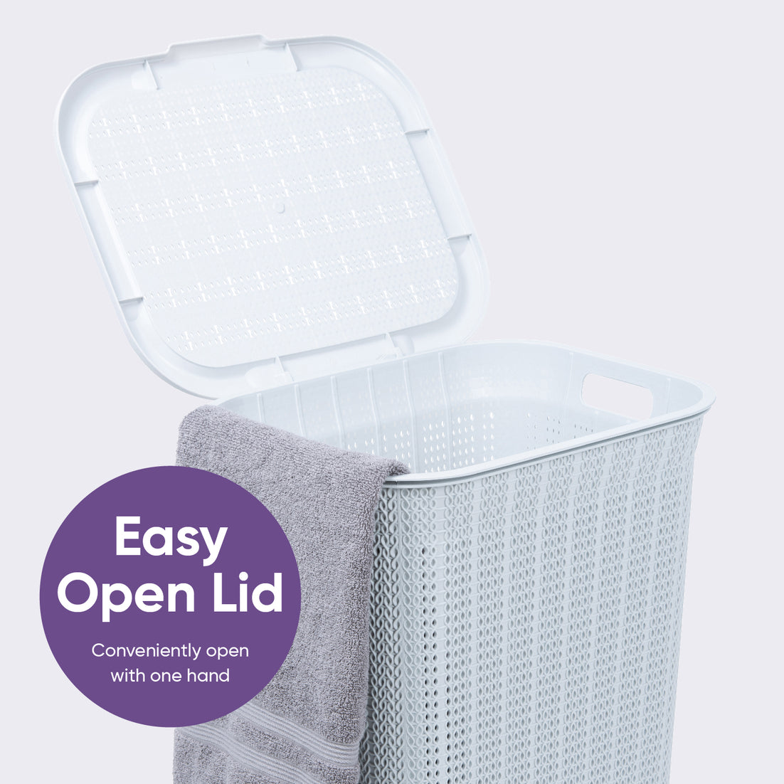 50 Liter Knit Style Laundry Hamper with Cutout Handles - White smoke
