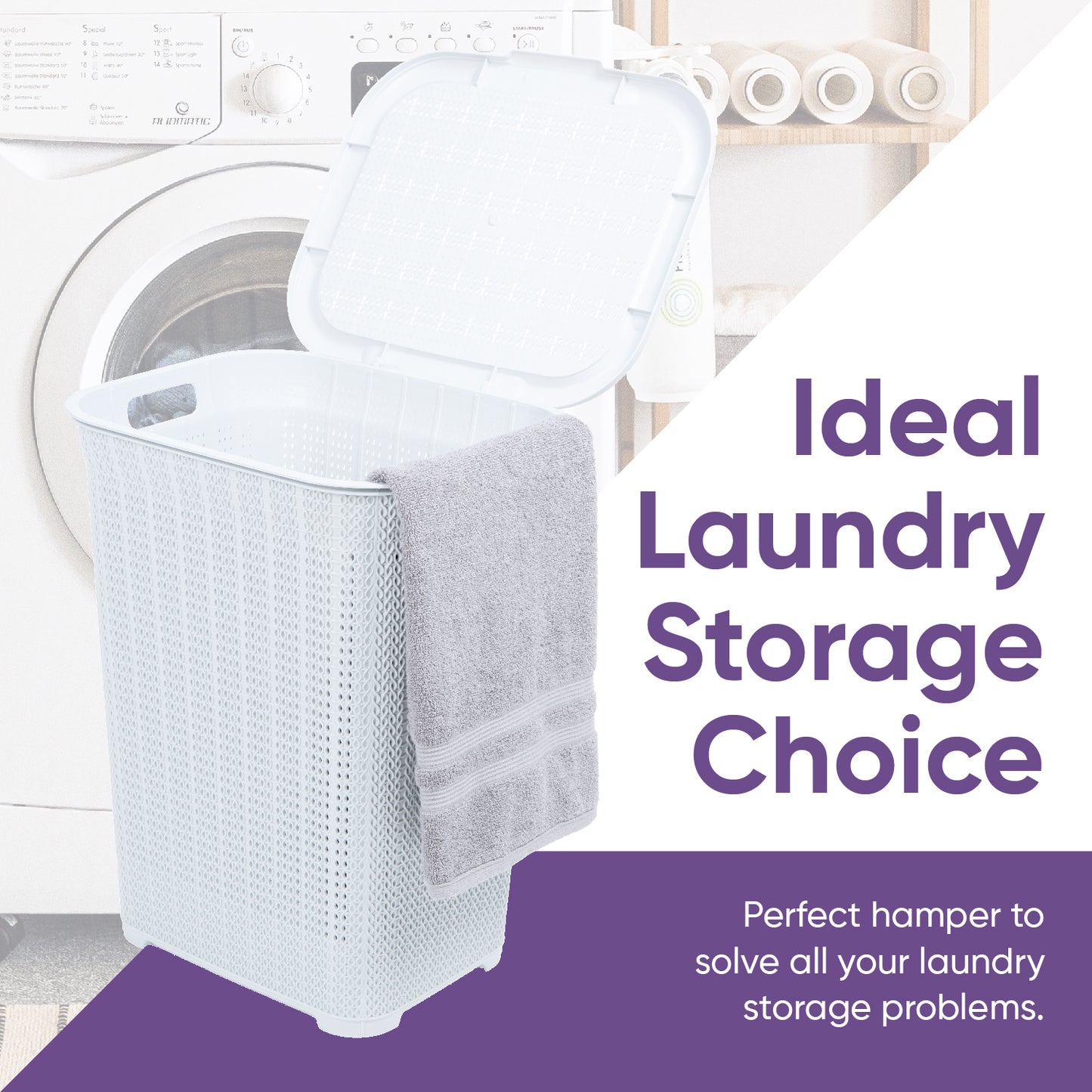 50 liter Knit Style Laundry Hamper with Cutout Handles.