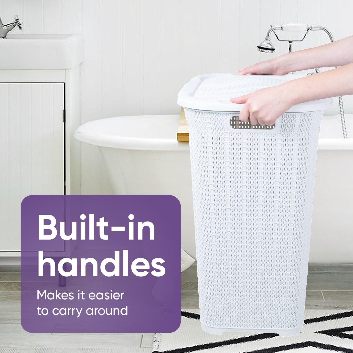 50 liter Knit Style Laundry Hamper with Cutout Handles.