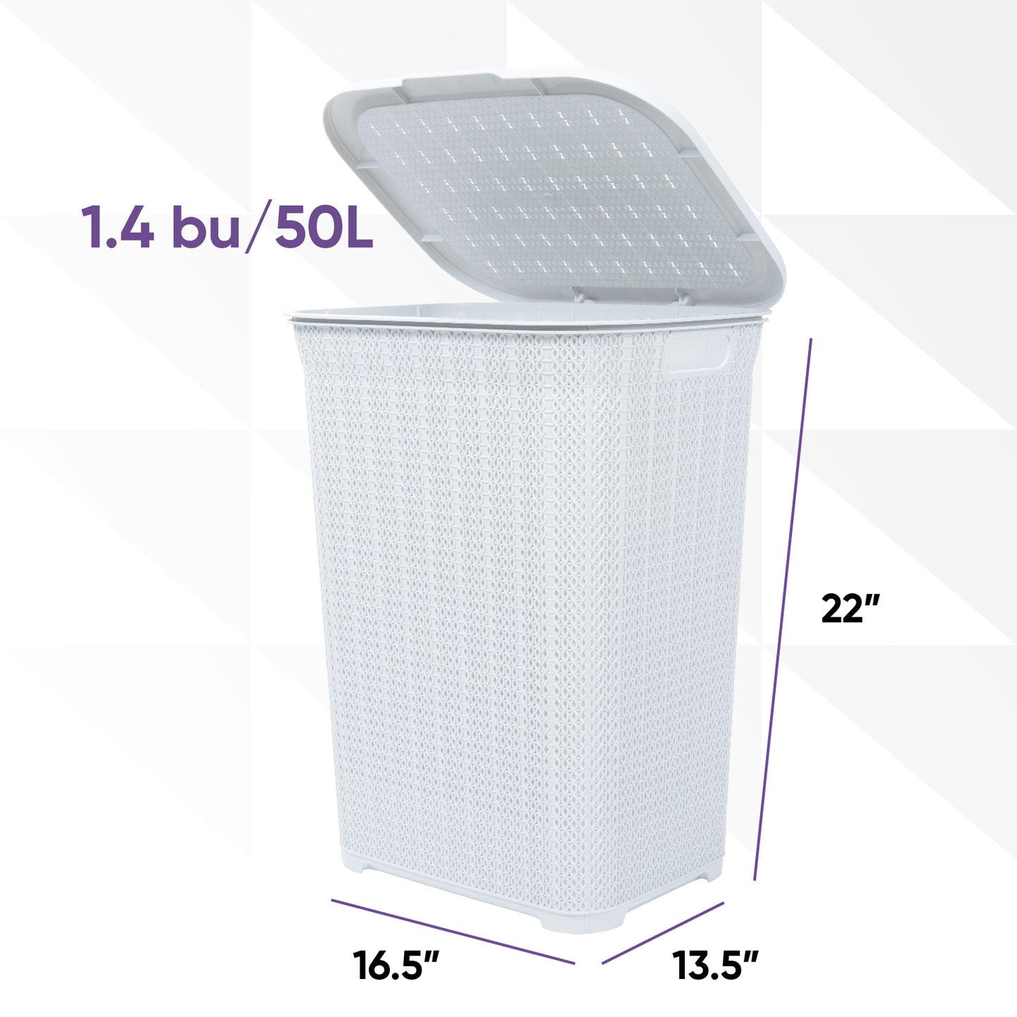 50 liter Knit Style Laundry Hamper with Cutout Handles.