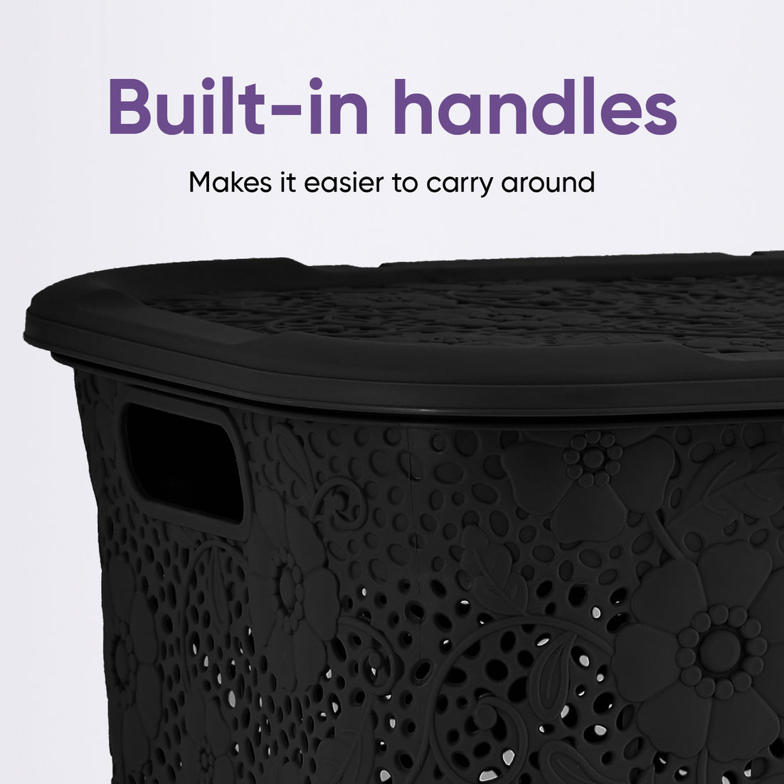 50 Liter Knit Style Laundry Hamper with Cutout Handles - Black