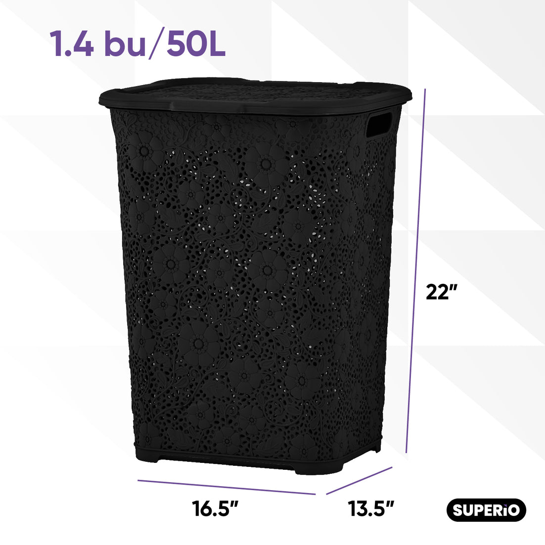 50 Liter Knit Style Laundry Hamper with Cutout Handles - Black