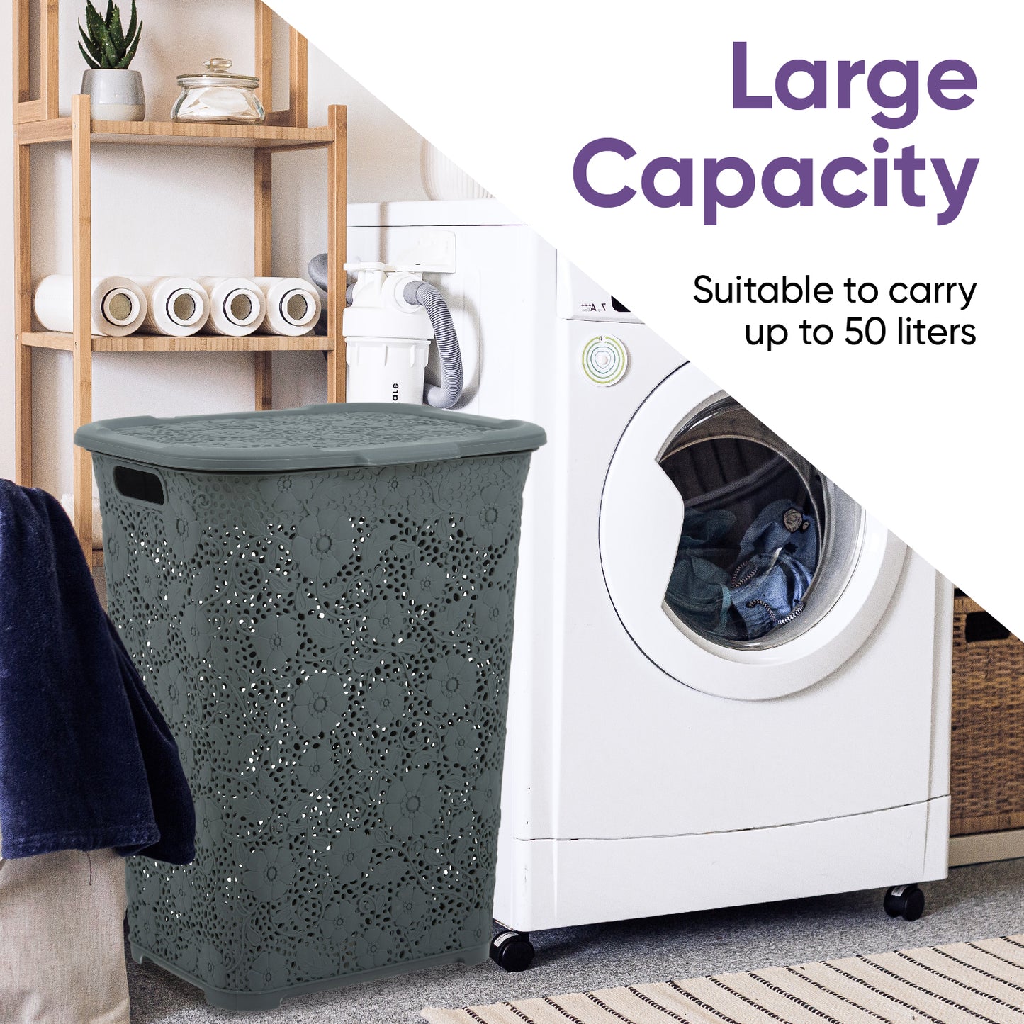 50 Liter Knit Style Laundry Hamper with Cutout Handles - Onyx Grey