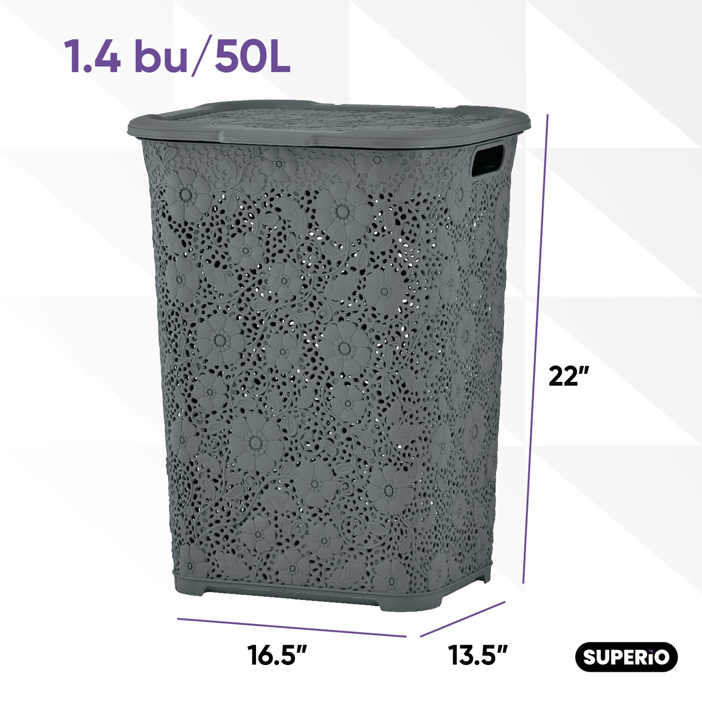 50 Liter Knit Style Laundry Hamper with Cutout Handles - Onyx Grey