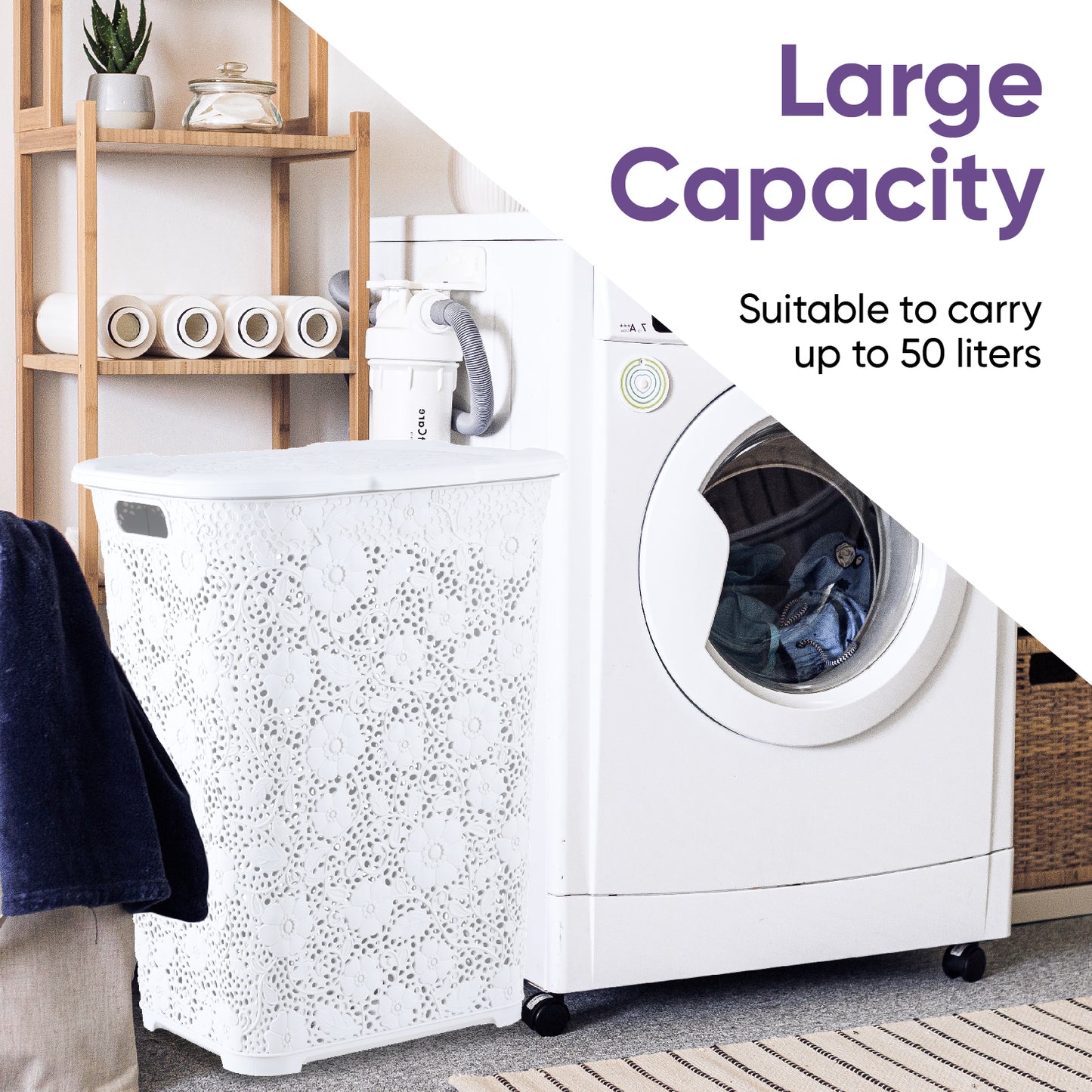 Laundry Hamper Lace Style, White 50 Liter
