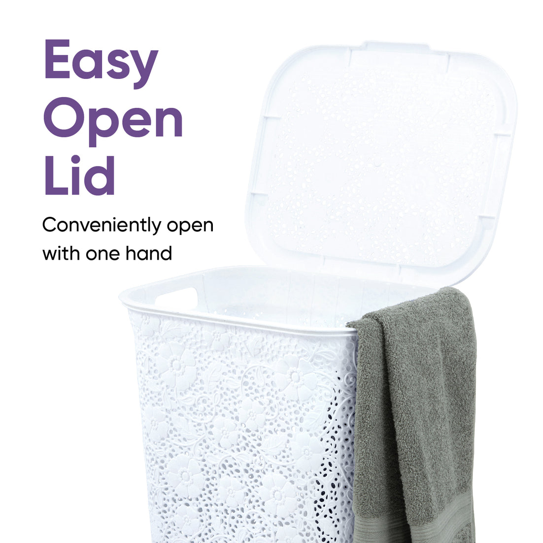 Laundry Hamper Lace Style, White 50 Liter