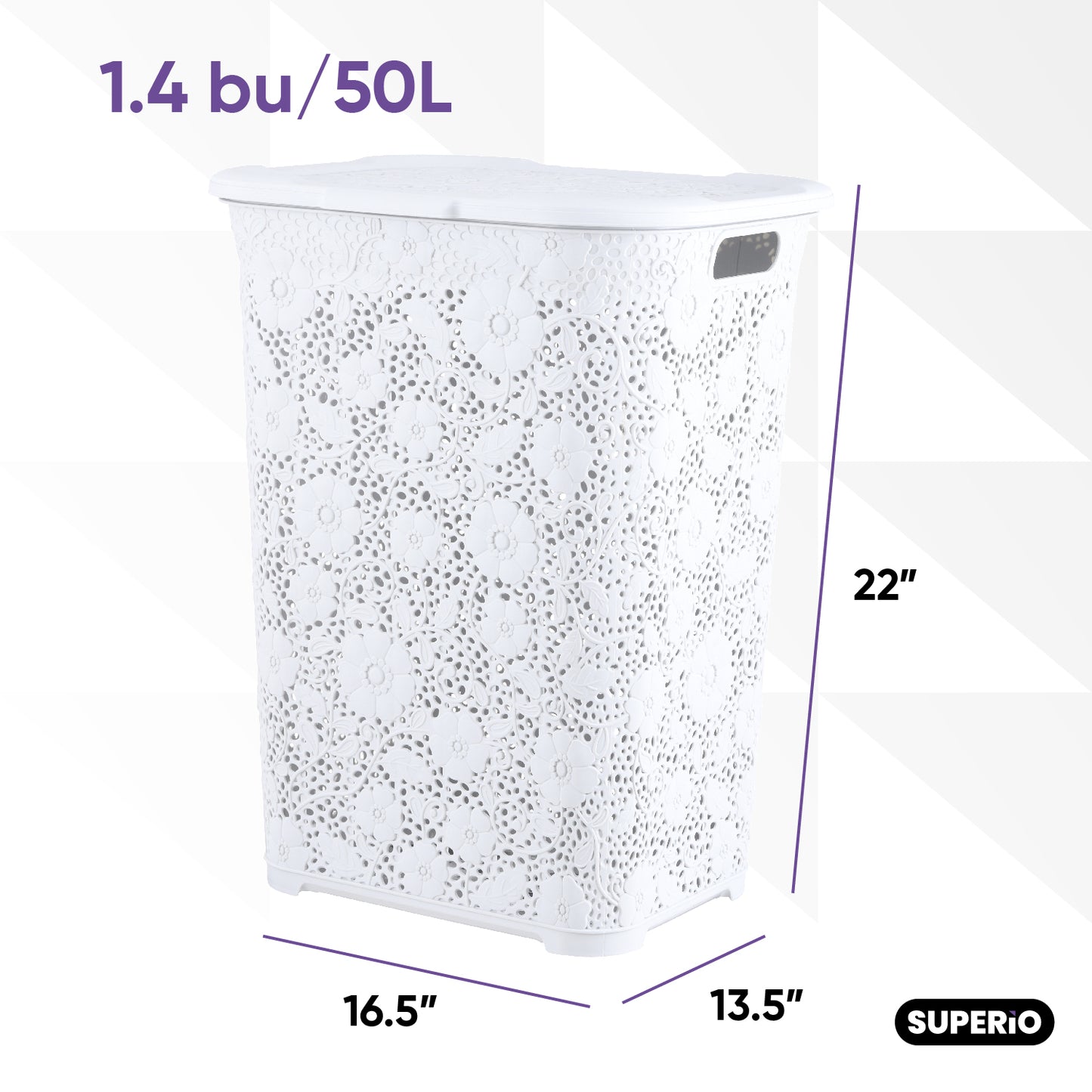 Laundry Hamper Lace Style, White 50 Liter