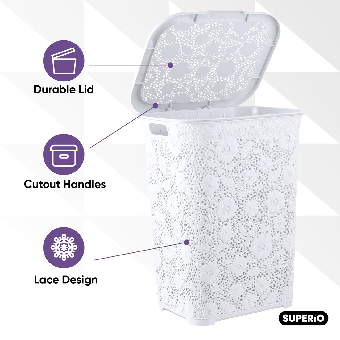 Laundry Hamper Lace Style, White 50 Liter