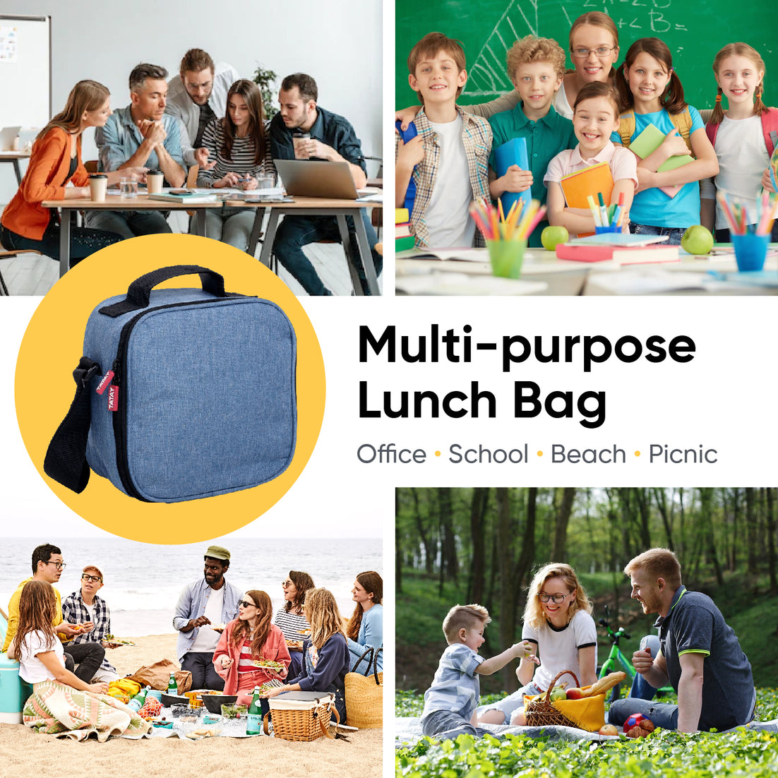 Insulated Lunch Bag with Food  Containers, Denim
