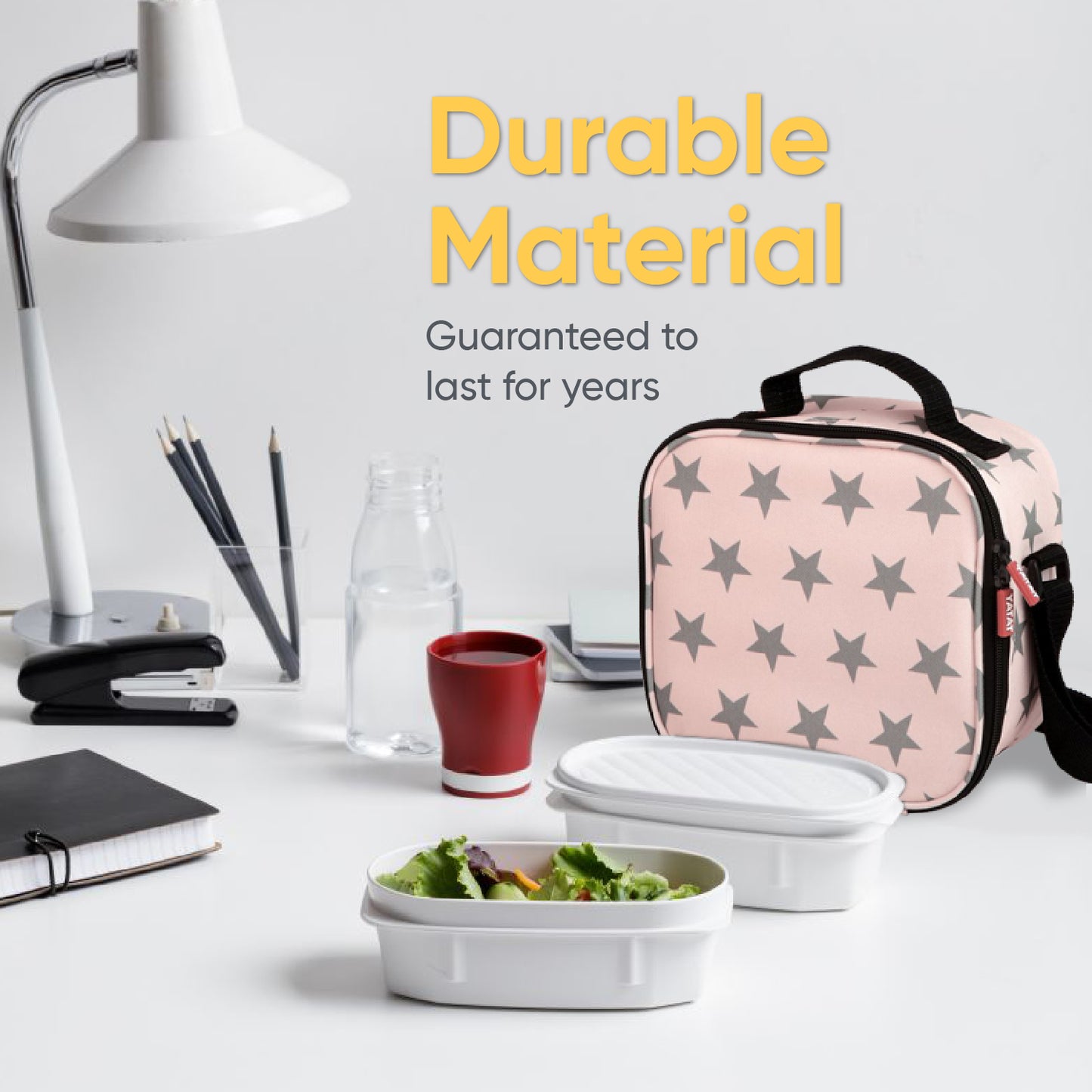 Insulated Lunch Bag with Food Containers, Pink Stars